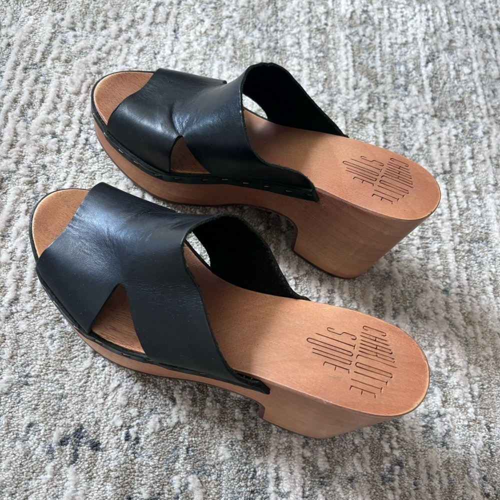Charlotte Stone Ada‎ Black Leather Clogs Slides Size 10 (40) - Picture 4 of 8